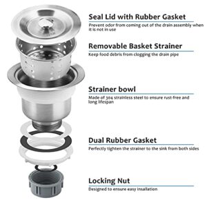 DESUMG Kitchen Sink Drain Strainer Assembly, 304 Stainless Steel Sink Stopper and Removable Deep Waste Basket for 3-1/2 Inch Commercial Kitchen Sink