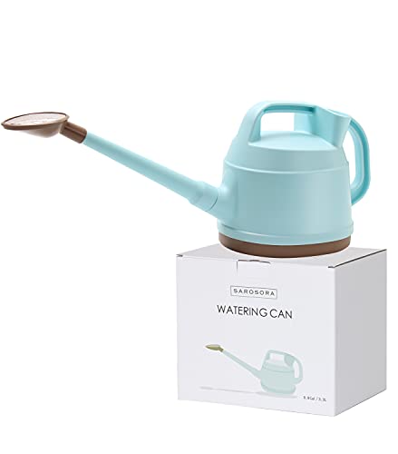 SAROSORA Outdoor Watering Can 0.9 Gallon Long Spout with Detachable Shower Head for Garden Flowers Plants (Blue, 3.3L/0.9GAL)