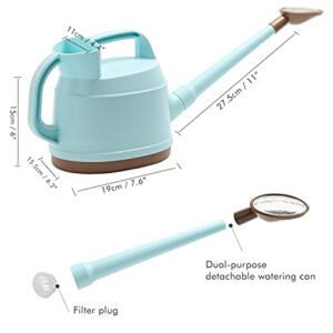 SAROSORA Outdoor Watering Can 0.9 Gallon Long Spout with Detachable Shower Head for Garden Flowers Plants (Blue, 3.3L/0.9GAL)