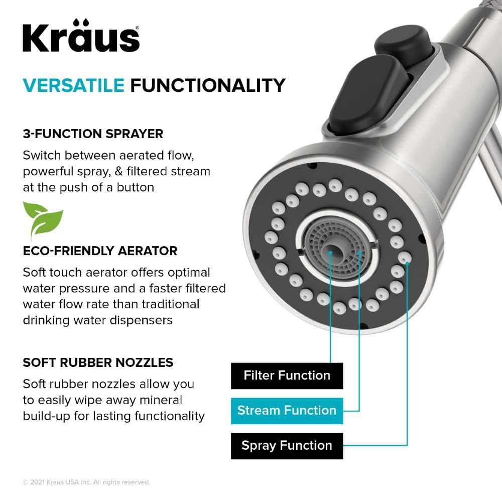 KRAUS Britt 2-in-1 Commercial Style Pull-Down Single Handle Water Filter Kitchen Faucet for Reverse Osmosis or Water Filtration System in Spot Free Stainless Steel, KFF-1691SFS