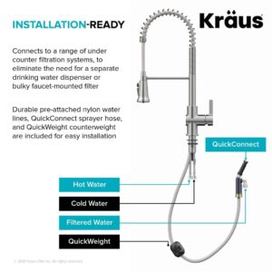 KRAUS Britt 2-in-1 Commercial Style Pull-Down Single Handle Water Filter Kitchen Faucet for Reverse Osmosis or Water Filtration System in Spot Free Stainless Steel, KFF-1691SFS