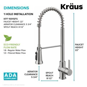 KRAUS Britt 2-in-1 Commercial Style Pull-Down Single Handle Water Filter Kitchen Faucet for Reverse Osmosis or Water Filtration System in Spot Free Stainless Steel, KFF-1691SFS