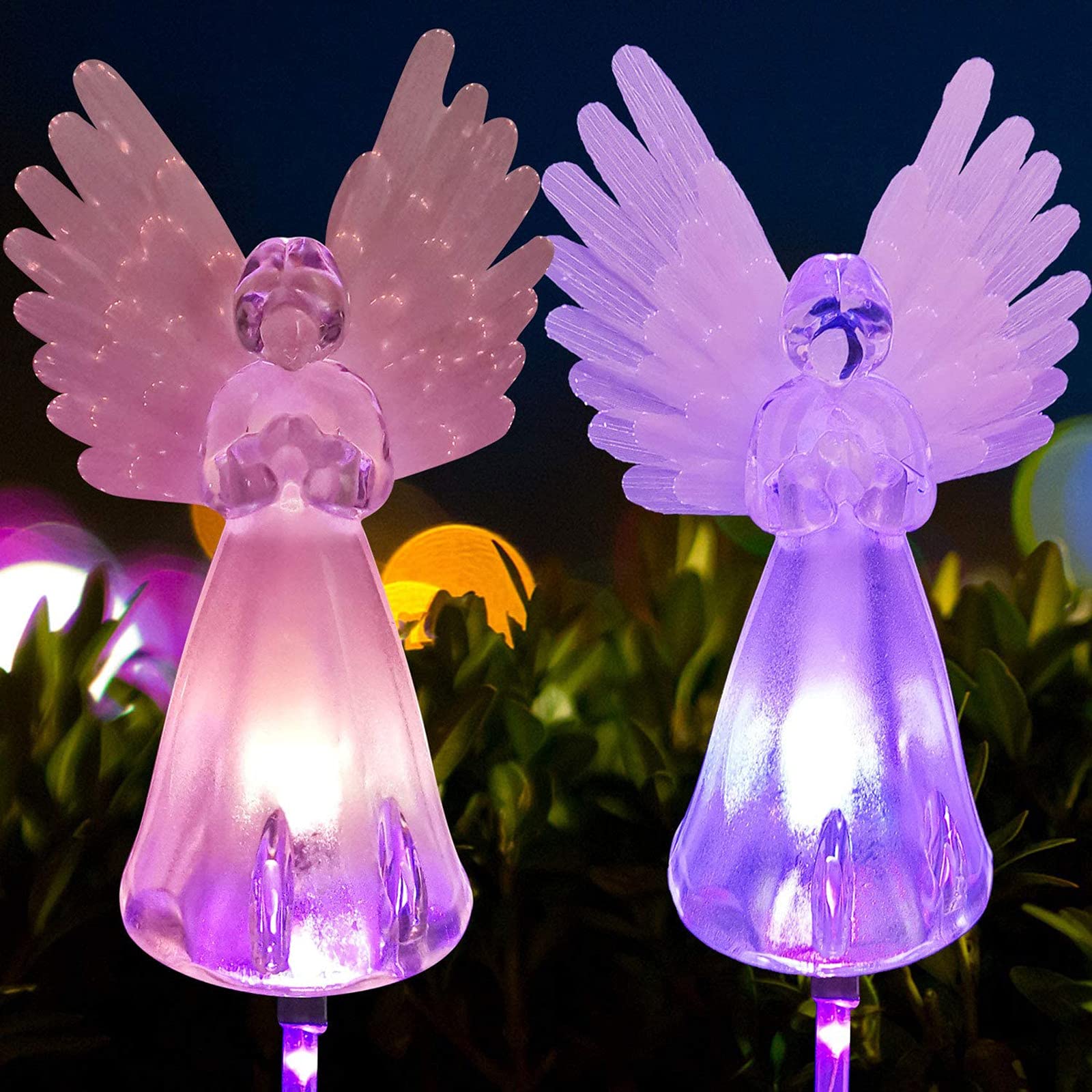 MELDVDIB Solar Angel Lights Outdoor Decorative, Garden Gifts for Your Love, Multi-Color Changing LED Stake Fairy Light with Fiber Optic Power, Yard Patio Lawn Grave Cemetery (Multicolor)