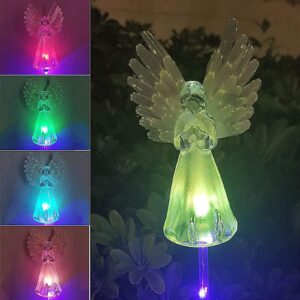 MELDVDIB Solar Angel Lights Outdoor Decorative, Garden Gifts for Your Love, Multi-Color Changing LED Stake Fairy Light with Fiber Optic Power, Yard Patio Lawn Grave Cemetery (Multicolor)