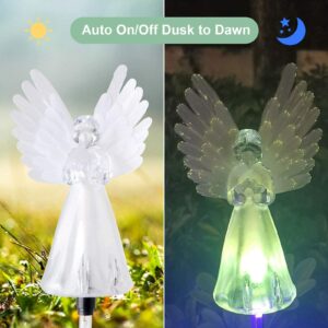 MELDVDIB Solar Angel Lights Outdoor Decorative, Garden Gifts for Your Love, Multi-Color Changing LED Stake Fairy Light with Fiber Optic Power, Yard Patio Lawn Grave Cemetery (Multicolor)