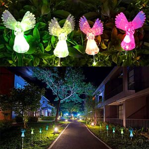 MELDVDIB Solar Angel Lights Outdoor Decorative, Garden Gifts for Your Love, Multi-Color Changing LED Stake Fairy Light with Fiber Optic Power, Yard Patio Lawn Grave Cemetery (Multicolor)