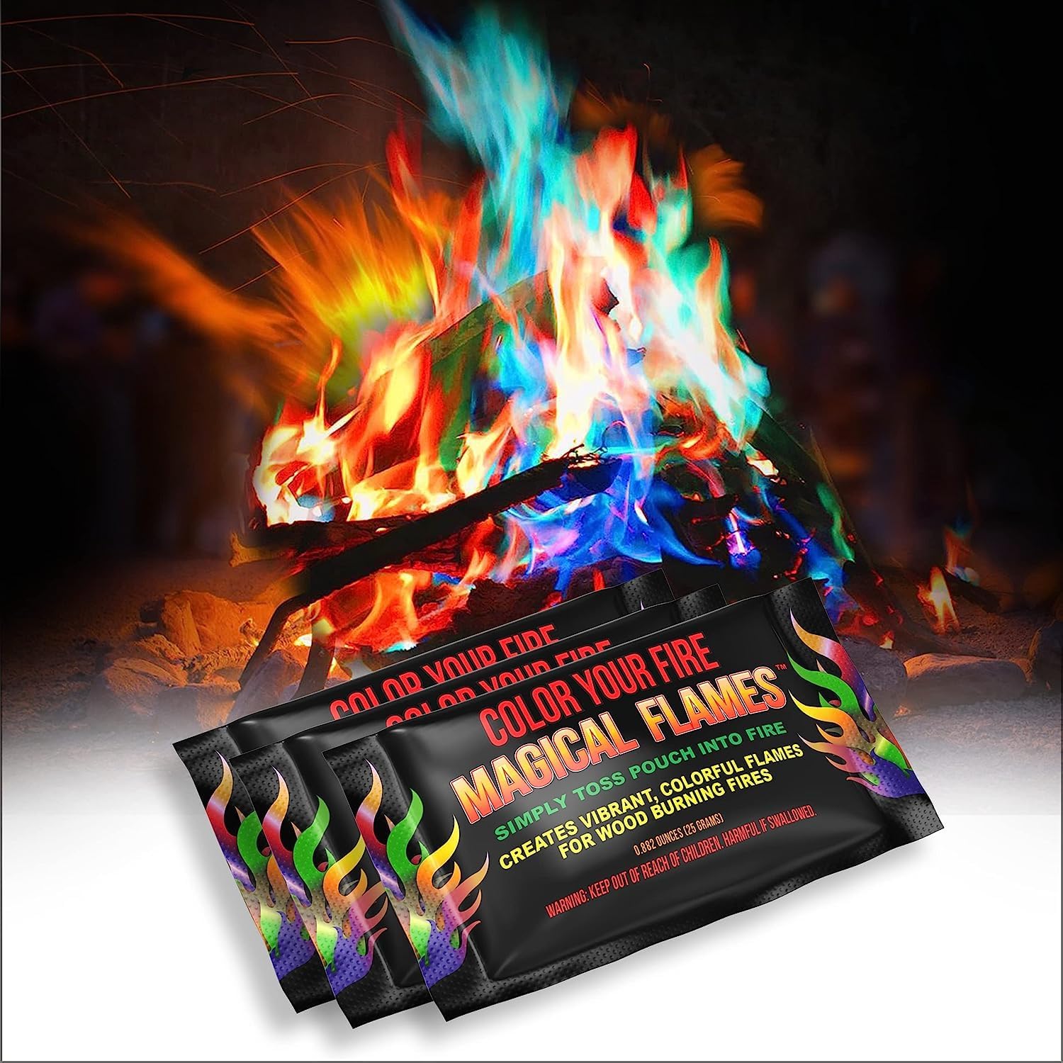 Magical Flames Fire Color Changing Packets for Campfires, Fire Pit, Outdoor Fireplaces - Camping Essentials for Kids & Adults – 12 Pack, Jumbo Flames