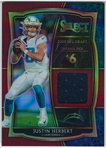 2020 panini select justin herbert rookie red blue prizm game worn jersey patch card