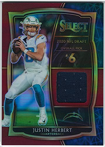 2020 Panini Select Justin Herbert Rookie Red Blue Prizm Game Worn Jersey Patch Card