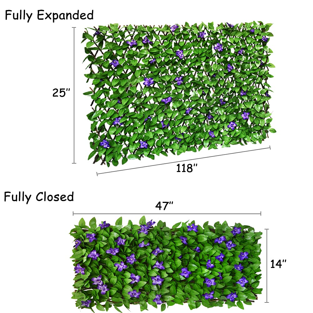 Sumery Expandable Fence Privacy Screen for Balcony Patio Outdoor,Decorative Faux Ivy Fencing Panel,Artificial Hedges (Single Sided Leaves) (2, Green Flowers)