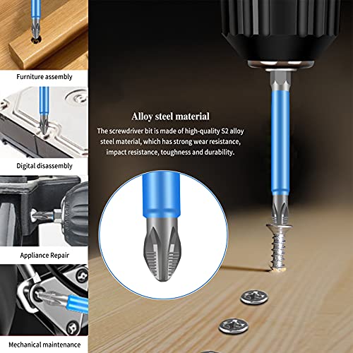 BAYTORY 10-Piece Magnetic Anti-Slip Screwdriver Bits with 1-Piece Magnetize Corrector Tool, 1/4 inch Hex Shank PH2 Phillips Screw Head 25-150mm Long Electric Cross Drill Bit Set
