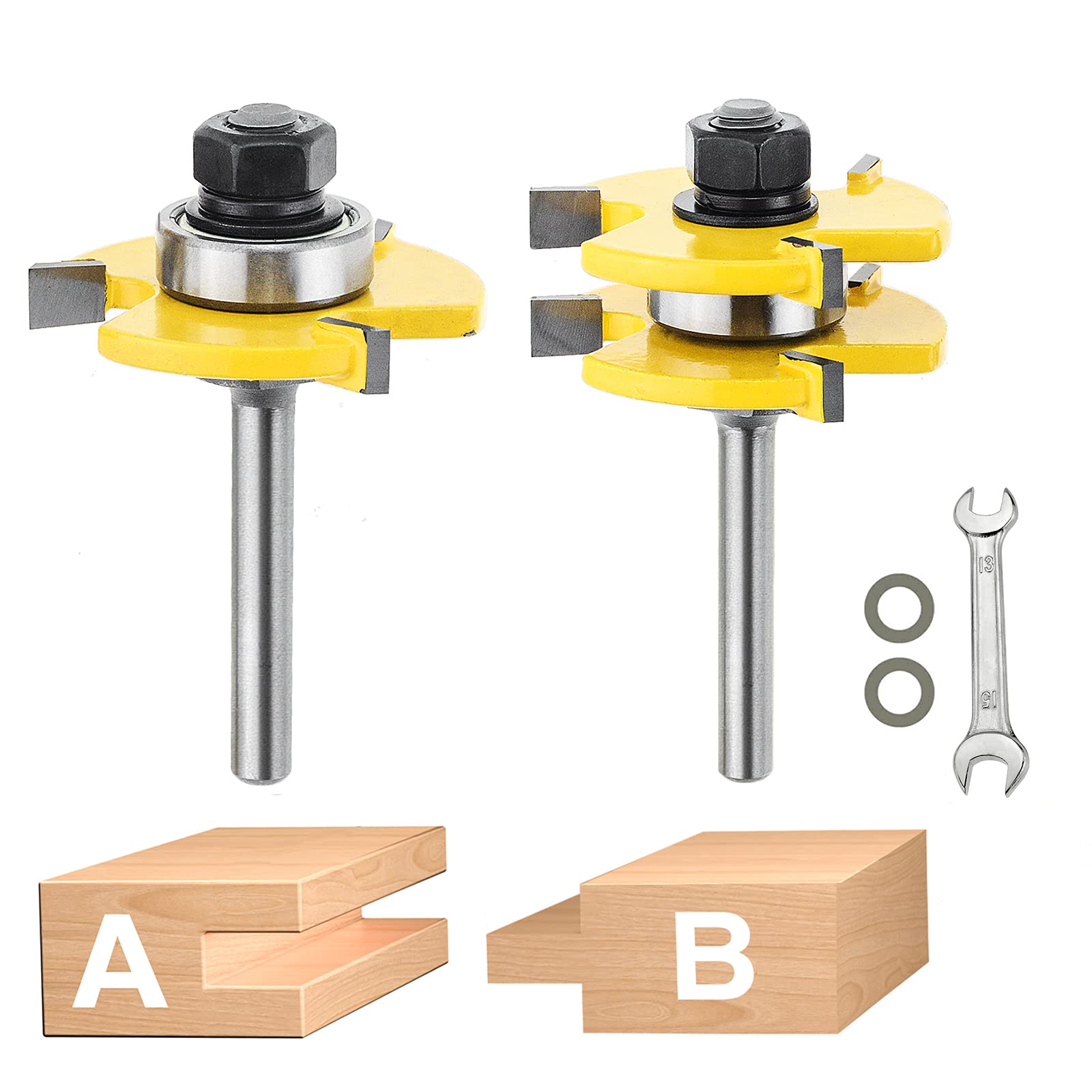 NC NC Tongue and Groove Router Bit Set,2PCS Wood Milling Cutter for Woodworking (14 inch Shank)