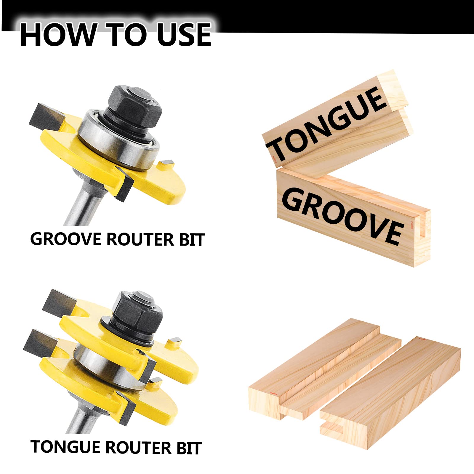 NC NC Tongue and Groove Router Bit Set,2PCS Wood Milling Cutter for Woodworking (14 inch Shank)