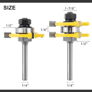 NC NC Tongue and Groove Router Bit Set,2PCS Wood Milling Cutter for Woodworking (14 inch Shank)