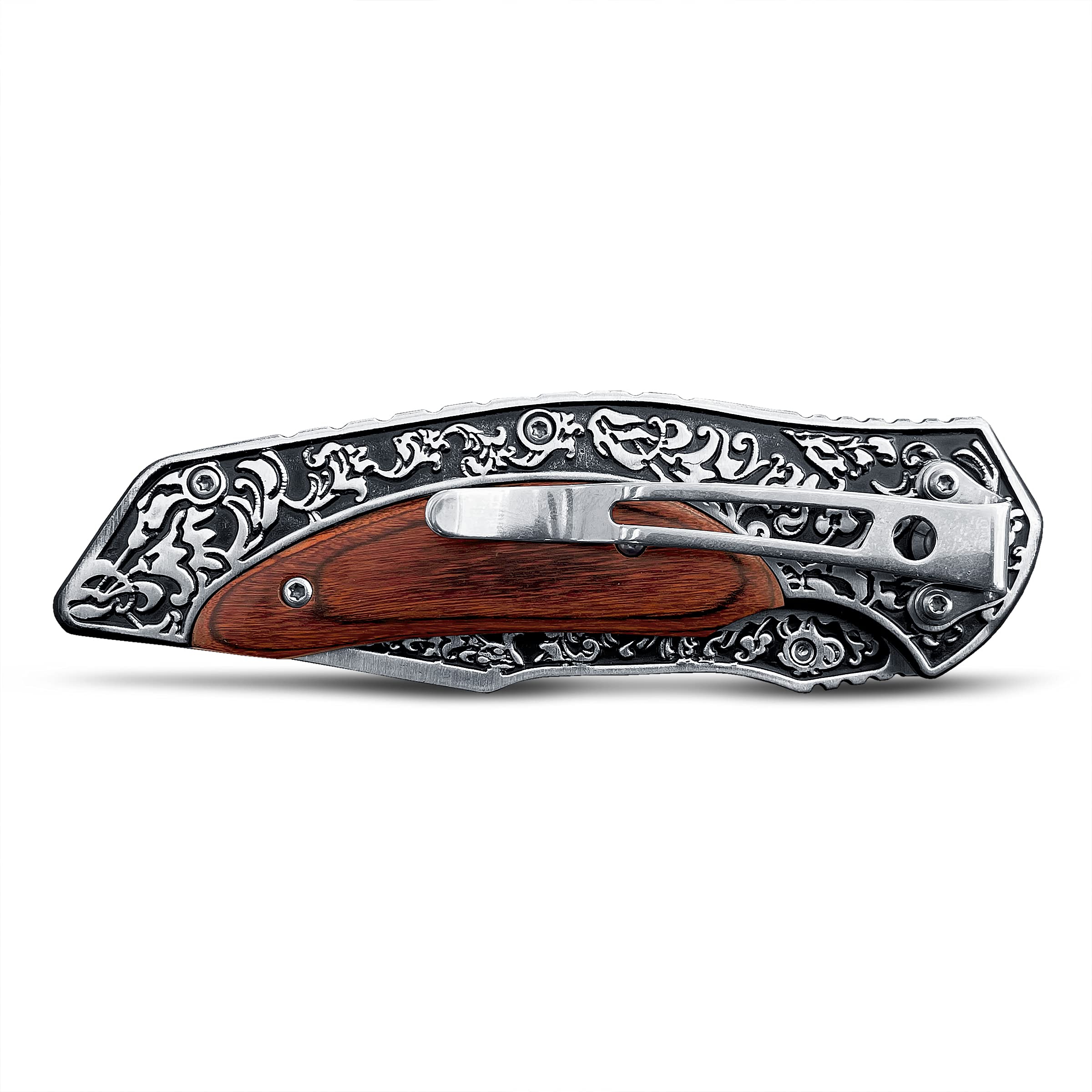 Krezy Case Stainless Steel Folding Pocket Knife w/Personailzed Wooden Handle, Personalized Pocket Knife w/Box for Hunting, Camping, Fishing, Hiking, Outdoor Activities