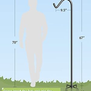 Garbuildman 76 Inch Tall Shepherd Hooks with 5-Forked Base, Adjustable Heavy Duty Bird Feeder Pole Stand Hanger for Outdoor, Shiny Black, 1 Pack