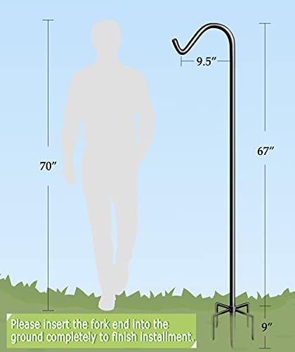 Garbuildman 76 Inch Tall Shepherd Hooks with 5-Forked Base, Adjustable Heavy Duty Bird Feeder Pole Stand Hanger for Outdoor, Shiny Black, 1 Pack