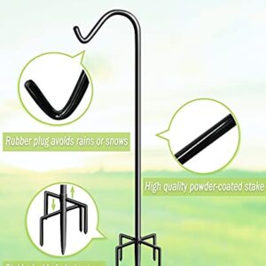 Garbuildman 76 Inch Tall Shepherd Hooks with 5-Forked Base, Adjustable Heavy Duty Bird Feeder Pole Stand Hanger for Outdoor, Shiny Black, 1 Pack