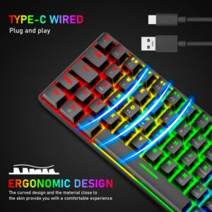 60% True Mechanical Gaming Keyboard Ultra-compact with 20 Rainbow Backlit Type C Wired Programmable 62 Keys Linear Red Switch Waterproof Non-Conflict and Gaming Mouse Pad  for PC/Laptop/PS5（Black)