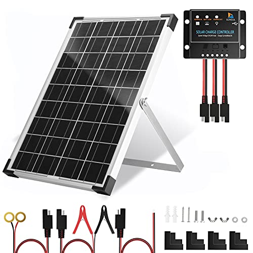 SUNSUL 30 Watt 12V Solar Panel Kit Battery Maintainer Trickle Charger, with Waterproof 5A 12V/24V PWM Solar Charge Controller and Adjustable Solar Panels Mount Rack Bracket (30 Watt with Accessories)