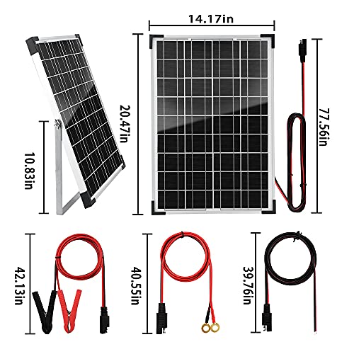 SUNSUL 30 Watt 12V Solar Panel Kit Battery Maintainer Trickle Charger, with Waterproof 5A 12V/24V PWM Solar Charge Controller and Adjustable Solar Panels Mount Rack Bracket (30 Watt with Accessories)