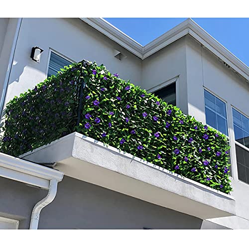 Sumery Expandable Fence Privacy Screen for Balcony Patio Outdoor,Decorative Faux Ivy Fencing Panel,Artificial Hedges (Single Sided Leaves) (1, Green-Flowers)