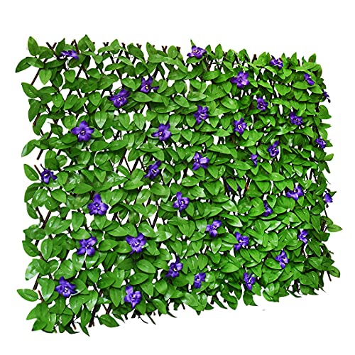 Sumery Expandable Fence Privacy Screen for Balcony Patio Outdoor,Decorative Faux Ivy Fencing Panel,Artificial Hedges (Single Sided Leaves) (1, Green-Flowers)