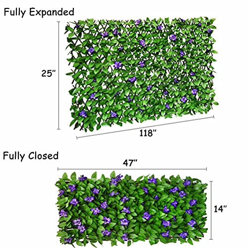 Sumery Expandable Fence Privacy Screen for Balcony Patio Outdoor,Decorative Faux Ivy Fencing Panel,Artificial Hedges (Single Sided Leaves) (1, Green-Flowers)