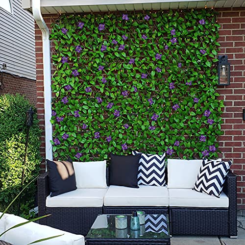 Sumery Expandable Fence Privacy Screen for Balcony Patio Outdoor,Decorative Faux Ivy Fencing Panel,Artificial Hedges (Single Sided Leaves) (1, Green-Flowers)