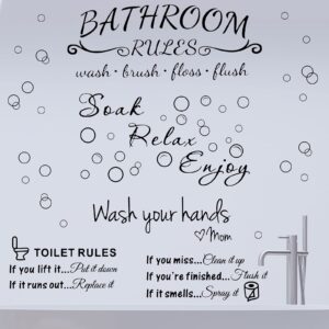 4 pieces bathroom wall decals sticker toilet rules soak relax enjoy bathroom rules wash your hands love mom wall quote saying stickers vinyl wall art decor for home restroom (black)