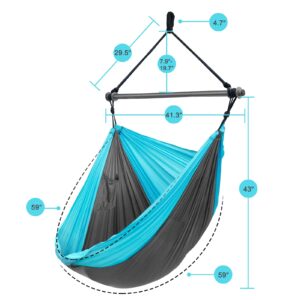 Hammock Chair, Portable Large Hanging Rope Swing - Lightweight Nylon Parachute -Max 500 Lbs - Detachable Metal Support Bar Hammock Chair Swing for Outdoor, Indoor, Camping, Beach (Grey & Sky Blue)