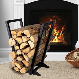 ajart adjustable outdoor firewood log rack, 22 inch metal wood holder for fireplace or stove - black
