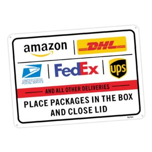 package delivery sign for outside porch, delivery instructions for fedex amazon ups usps dhl metal sign, 10x7" rust free aluminum,weather/fade resistant, easy mounting, indoor/outdoor use(1pcs)