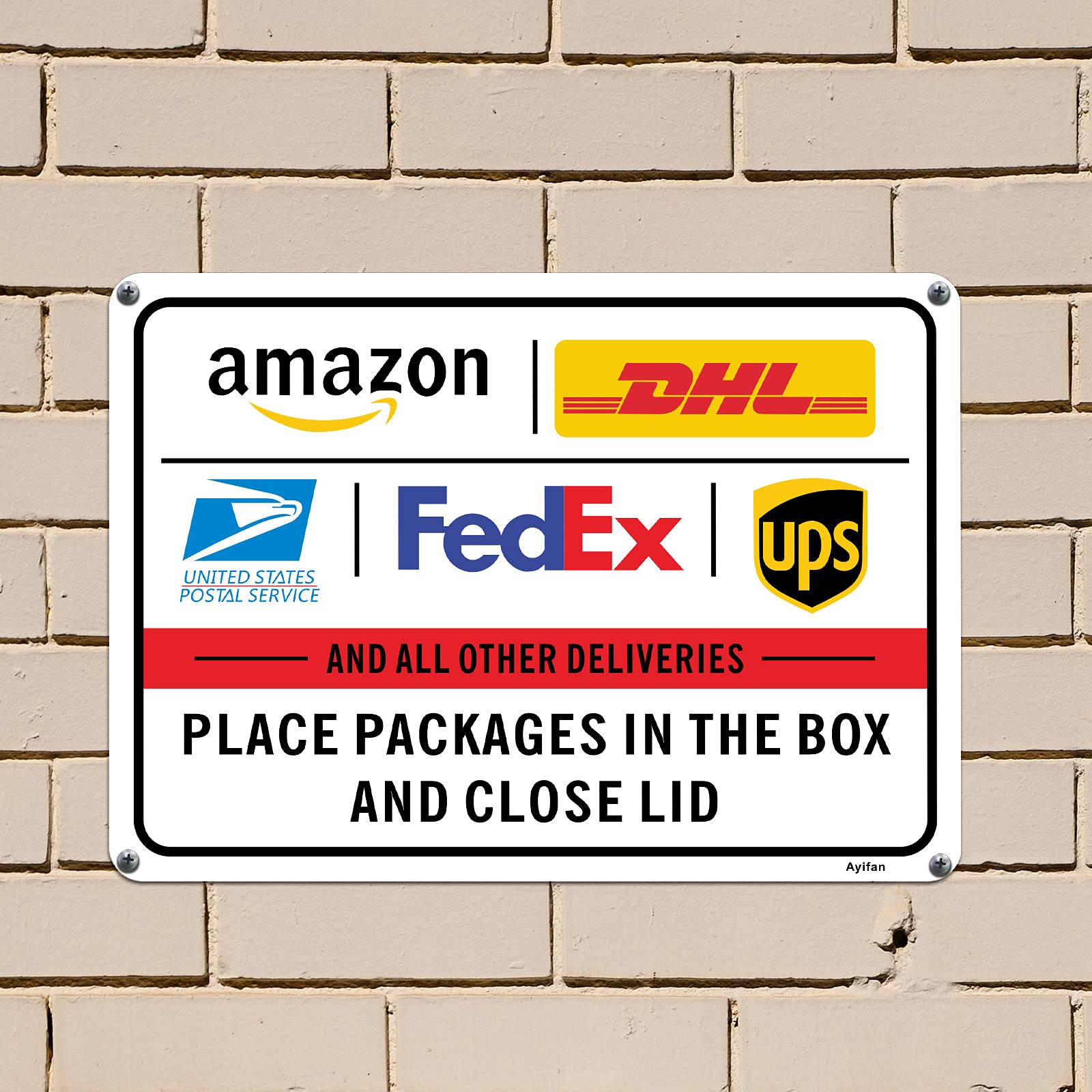 Package Delivery Sign for Outside Porch, Delivery Instructions for FedEx Amazon UPS USPS DHL Metal Sign, 10x7" Rust Free Aluminum,Weather/Fade Resistant, Easy Mounting, Indoor/Outdoor Use(1pcs)