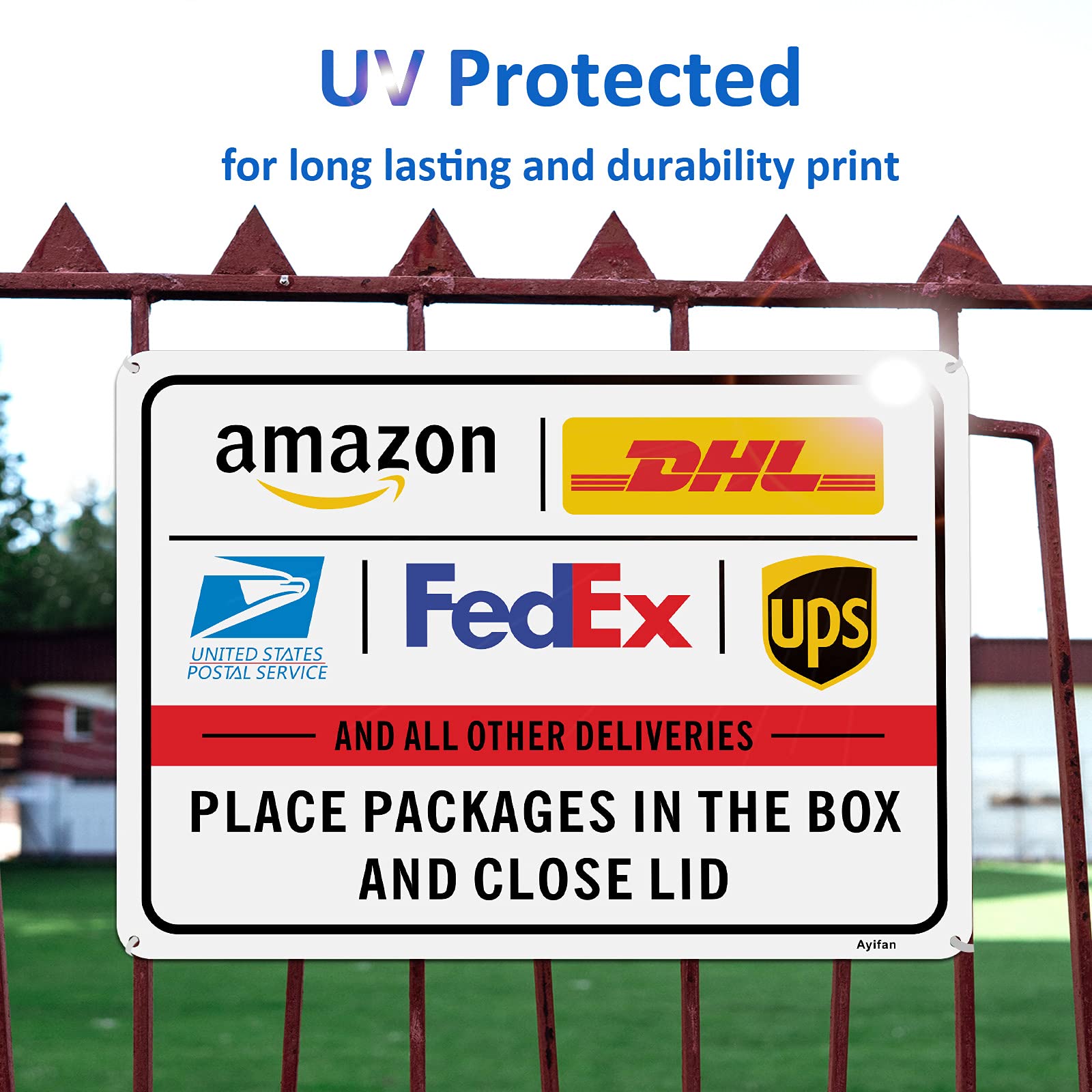 Package Delivery Sign for Outside Porch, Delivery Instructions for FedEx Amazon UPS USPS DHL Metal Sign, 10x7" Rust Free Aluminum,Weather/Fade Resistant, Easy Mounting, Indoor/Outdoor Use(1pcs)