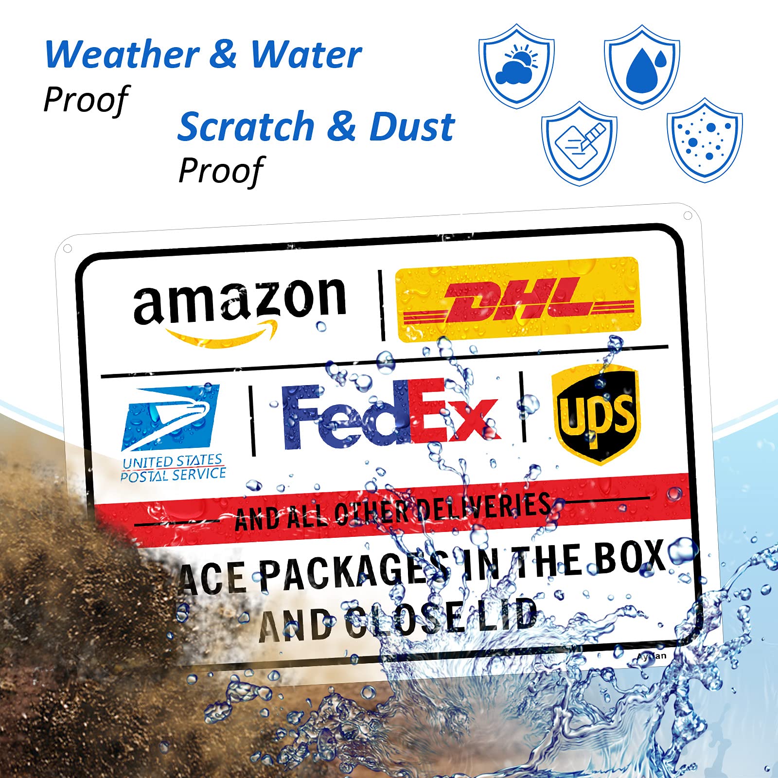 Package Delivery Sign for Outside Porch, Delivery Instructions for FedEx Amazon UPS USPS DHL Metal Sign, 10x7" Rust Free Aluminum,Weather/Fade Resistant, Easy Mounting, Indoor/Outdoor Use(1pcs)