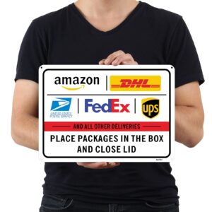 Package Delivery Sign for Outside Porch, Delivery Instructions for FedEx Amazon UPS USPS DHL Metal Sign, 10x7" Rust Free Aluminum,Weather/Fade Resistant, Easy Mounting, Indoor/Outdoor Use(1pcs)