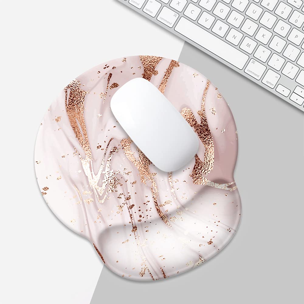 Goodsprout Rose Gold Marble Mouse Pad with Wrist Rest Support,Cute Custom Gaming Made Non Slip Rubber Base Mousepad, Ergonomic Mouse Wrist Rest Pad Computer Laptop (Rose Gold Marble), 250mmx230mmx5mm