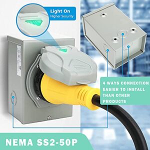 Gerguirry 50 Amp Generator Power Inlet Box, NEMA SS2-50P Generator Transfer Switch for 3 Prong Cord, NEMA 3R Power Inlet Box for Outdoor Receptacle, Generator Outlet, Weatherproof, 125/250 Volt