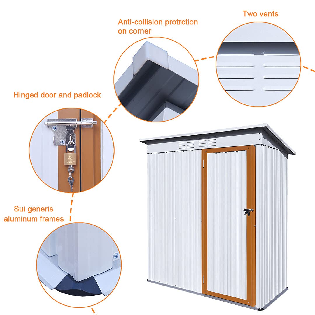 Outdoor Shed 5 x 3 FT Outdoor Storage Sheds,Metal Sheds Outdoor Storage for Patio Lawn Backyard,Perfect to Store Garden Tools,Bike Accessories,Lawn Mower(No Floor Included)