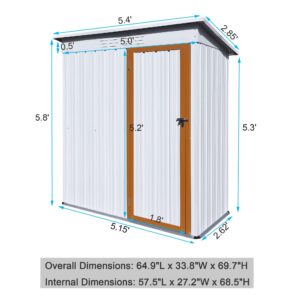 Outdoor Shed 5 x 3 FT Outdoor Storage Sheds,Metal Sheds Outdoor Storage for Patio Lawn Backyard,Perfect to Store Garden Tools,Bike Accessories,Lawn Mower(No Floor Included)