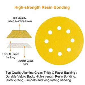 60 Pcs 5 Inch Sanding Discs, 8 Hole 180 Grit Hook and Loop Gold Sanding Discs, 5“ Round Sandpaper for Random Orbital Sander