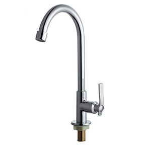 wjef high arc rotary brass faucet cold water tap single lever one hole sink faucets for kitchen, bar, patio and outdoor, chrome, silver