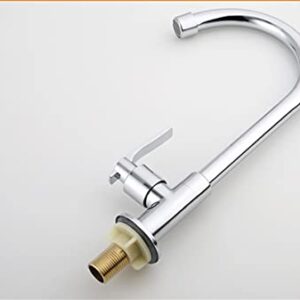 WJEF High Arc Rotary Brass Faucet Cold Water Tap Single Lever One Hole Sink Faucets for Kitchen, Bar, Patio and Outdoor, Chrome, Silver