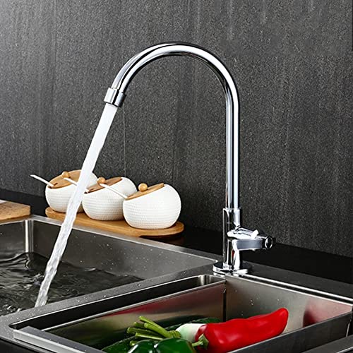 WJEF High Arc Rotary Brass Faucet Cold Water Tap Single Lever One Hole Sink Faucets for Kitchen, Bar, Patio and Outdoor, Chrome, Silver