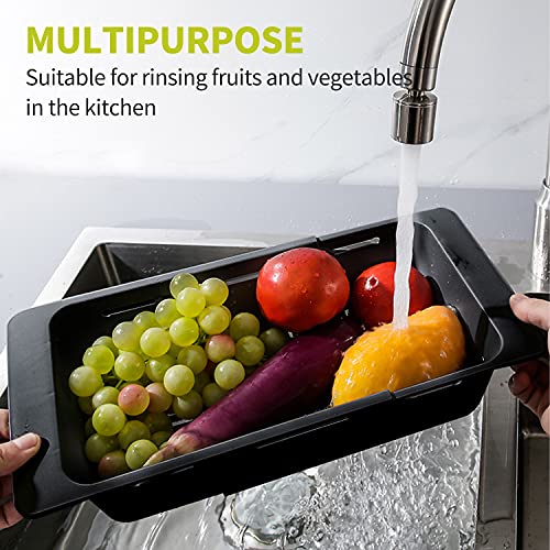 Sink Colander for Kitchen Sink, Over the Sink Strainer Wash Fruit and Vegetables, Expandable Strainer Basket with Fine Mesh, Adjustable Sink Collander Strainer for Kitchen Dishwasher Safe