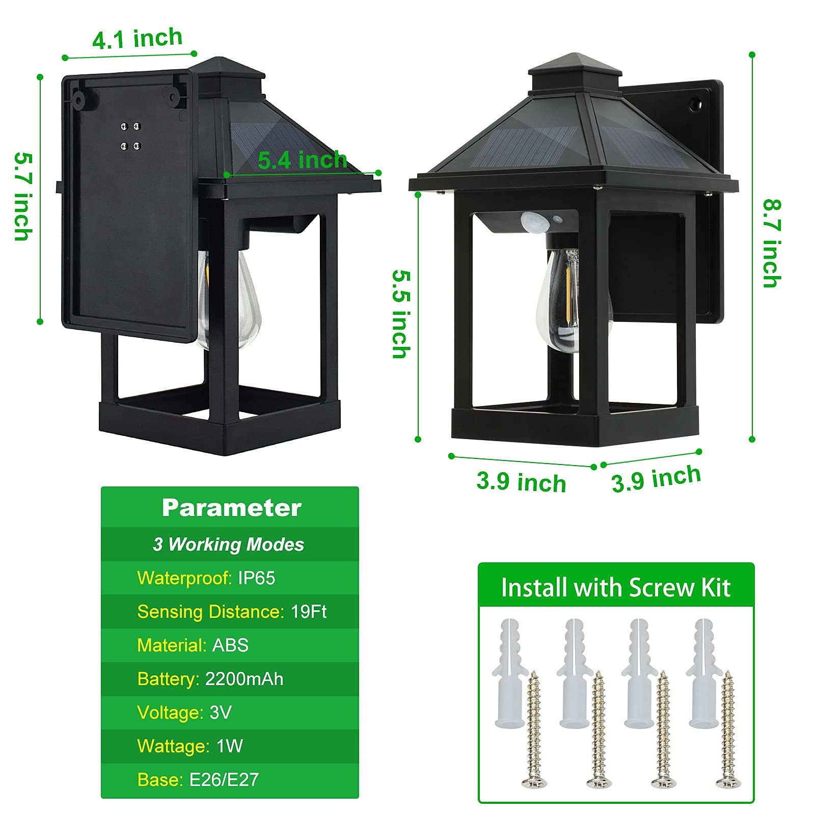 CYHKEE 2 Pack Solar Wall Lanterns Outdoor with 3 Modes, Dusk to Dawn Motion Sensor LED Sconce Lights IP65 Waterproof, Exterior Front Porch Security Lamps Wall Mount Patio Fence Garage Decorative