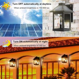 CYHKEE 2 Pack Solar Wall Lanterns Outdoor with 3 Modes, Dusk to Dawn Motion Sensor LED Sconce Lights IP65 Waterproof, Exterior Front Porch Security Lamps Wall Mount Patio Fence Garage Decorative