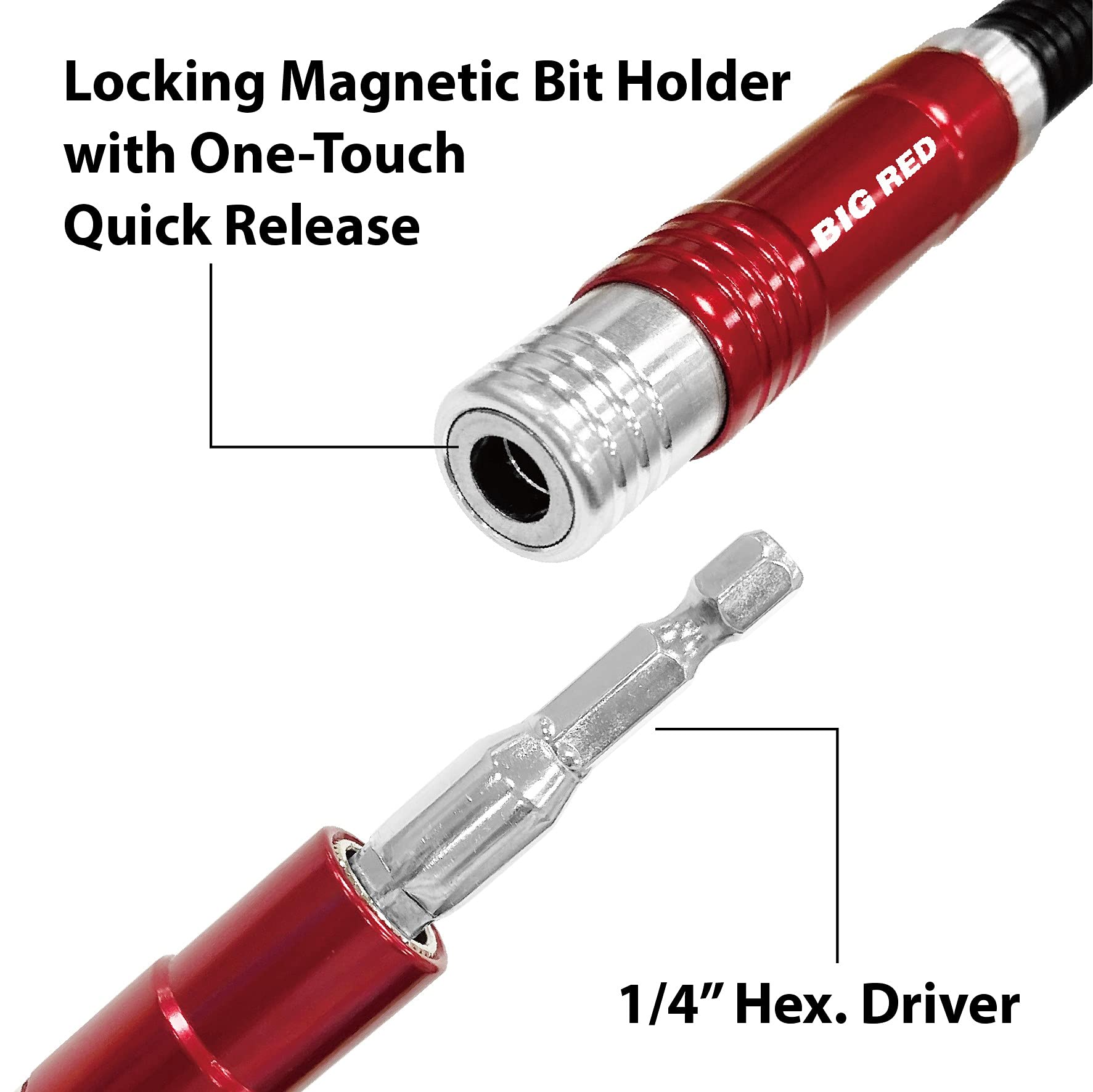 BIG RED BHT-MFS01 Torin 12 Inch Flexible Drill Extension Shaft, 1/4" Hex Shank, Magnetic Quick Release Screwdriver Bit Holder