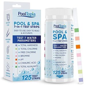 pooltopia 7-way pool and spa test strips, 125 strips for testing ph, chlorine, bromine, water hardness, alkalinity & more - pool, spa and hot tub test strips